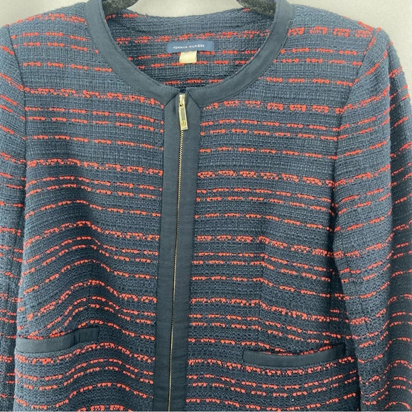 Tommy Hilfiger Zip Front Tweed Blazer Jacket Blue Red Front Pockets Size 6 - Picture 3 of 12